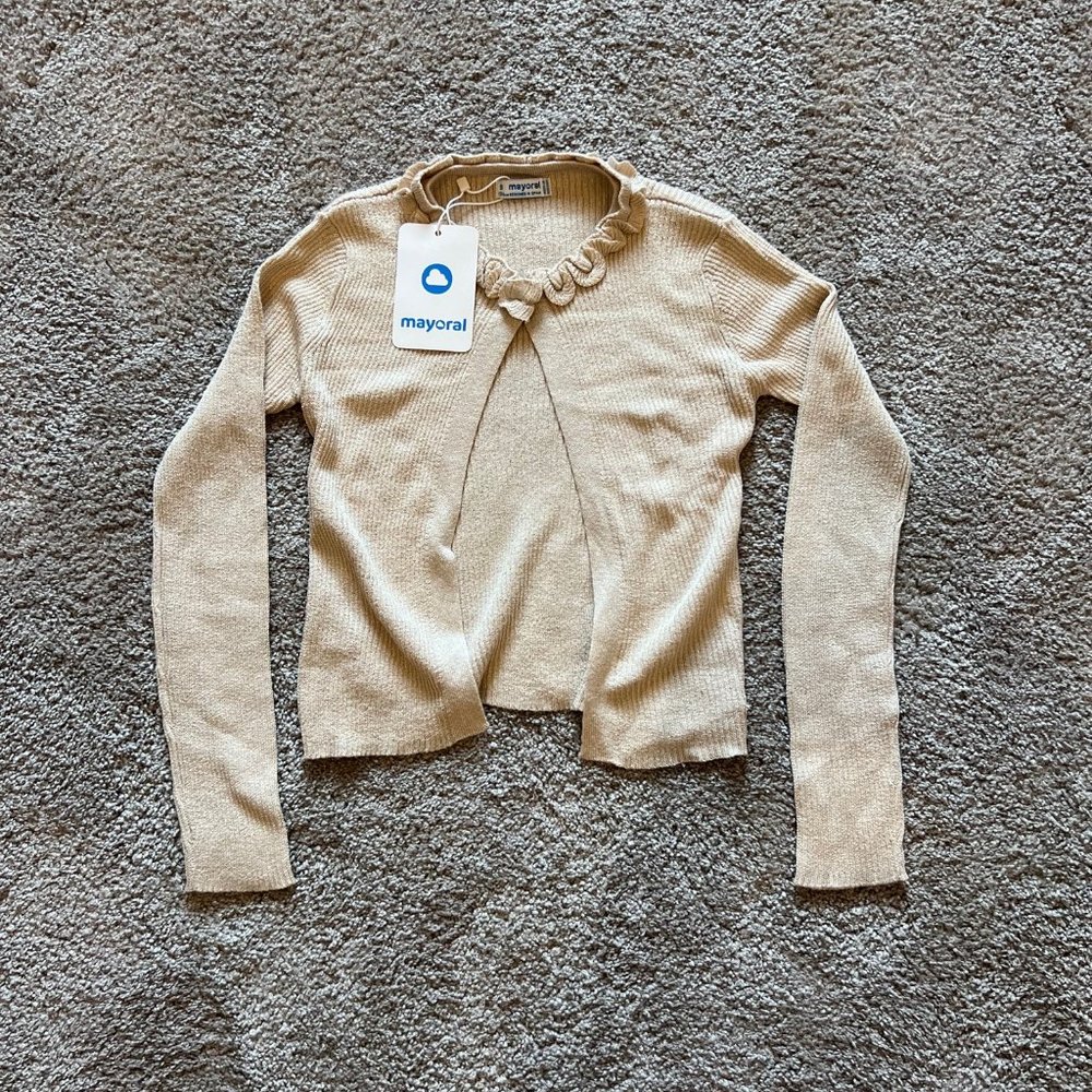 NWT Mayoral Beige/Gold/Metallic size 9 girls bolero cardigan